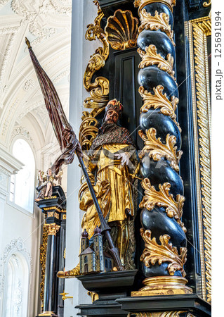Passau, Germany - Apr 16, 2025: The interior of Parochial Church St Paul, the oldest parish church of Passau, Germany Passau, Germany - Apr 16, 2025: The interior of Parochial Church St Paul, the oldest parish church of Passau, Germany 125691994