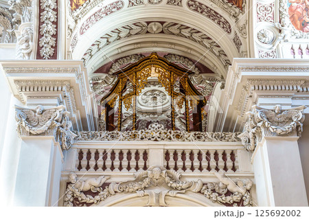 Passau, Germany - Apr 16, 2025: Interior of St. Stephans cathedral in Passau, Germany with famous organ pipes 125692002