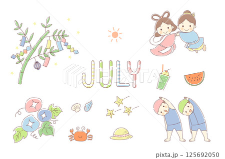 シンプルかわいい7月のイラストセット 125692050