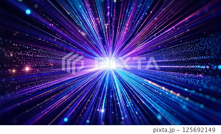 魔法のようなキラキラ 宇宙風サンバースト 青紫色 水色 背景素材 16:9サイズ AI生成素材 125692149