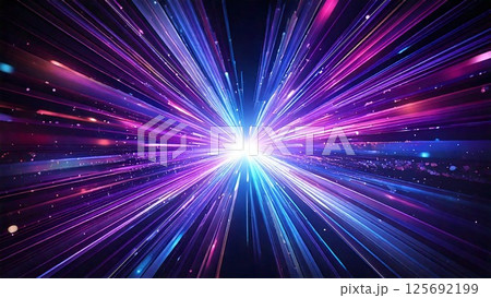 魔法のようなキラキラ 宇宙風サンバースト 青紫色 水色 背景素材 16:9サイズ AI生成素材 125692199