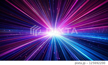 魔法のようなキラキラ 宇宙風サンバースト 青紫色 水色 背景素材 16:9サイズ AI生成素材 125692200