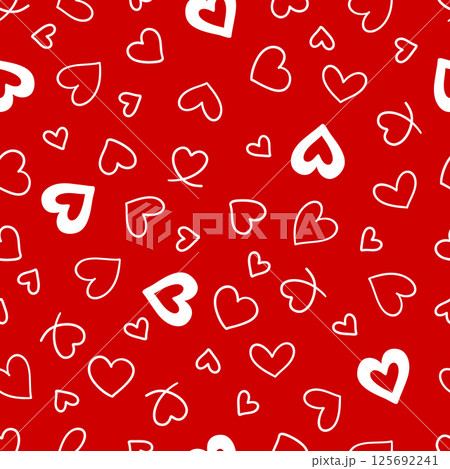 Seamless Valentine's Day Pattern White Hearts on Red Background 125692241