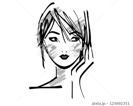 片耳に手をあてている女性 125692351