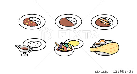 シンプルなカレーのバリエーションセットのイラスト 125692435
