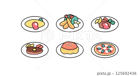 シンプルな洋食のバリエーションセットのイラスト 125692436