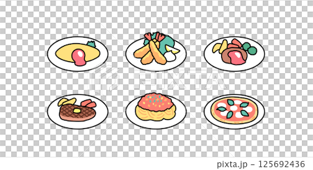 シンプルな洋食のバリエーションセットのイラスト 125692436