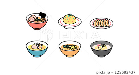 シンプルなラーメンのバリエーションセットのイラスト 125692437