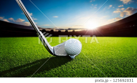 ゴルフのイメージ ゴルフボールとアイアン クラブ 青空 芝生 おしゃれ 背景素材 AI生成素材 ゴルフのイメージ ゴルフボールとアイアン クラブ 青空 芝生 おしゃれ 背景素材 AI生成素材 125692831
