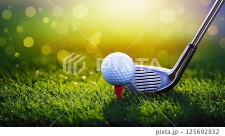 ゴルフのイメージ ゴルフボールとアイアン クラブ 青空 芝生 おしゃれ 背景素材 AI生成素材 ゴルフのイメージ ゴルフボールとアイアン クラブ 青空 芝生 おしゃれ 背景素材 AI生成素材 125692832