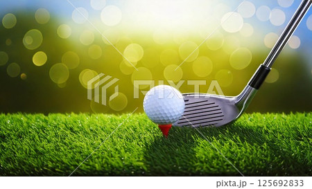 ゴルフのイメージ ゴルフボールとアイアン クラブ 青空 芝生 おしゃれ 背景素材 AI生成素材 ゴルフのイメージ ゴルフボールとアイアン クラブ 青空 芝生 おしゃれ 背景素材 AI生成素材 125692833