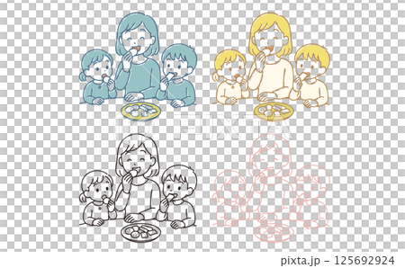 Illustration of a family eating sweets 125692924