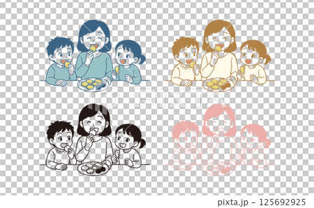 Illustration of a family eating sweets 125692925