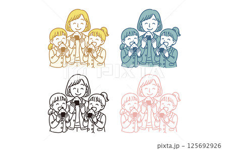 おにぎりを食べるファミリーのイラスト 125692926
