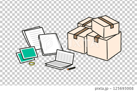 Image of cardboard boxes and documents during sorting and final preparations for the deceased vector set Image of cardboard boxes and documents during sorting and final preparations for the deceased vector set 125693008