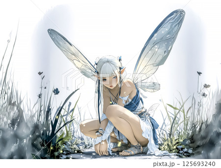 羽を広げたホタルの妖精のイラスト素材 125693240