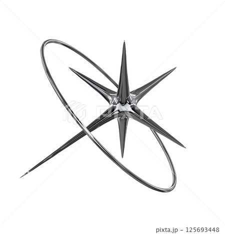 クローム素材の光る星マークアイコン（背景透過PNG） 125693448