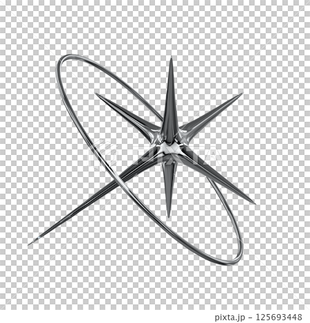 クローム素材の光る星マークアイコン（背景透過PNG） 125693448
