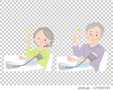 血圧を測るシニア夫婦 血圧を測るシニア夫婦 125693505