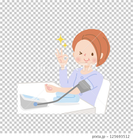 Middle-aged women measuring blood pressure 125693512