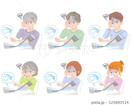 血圧を測る家族のイラストセット 血圧を測る家族のイラストセット 125693514