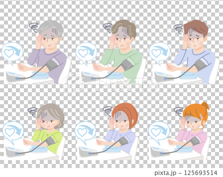 Illustration set of family measuring blood pressure Illustration set of family measuring blood pressure 125693514