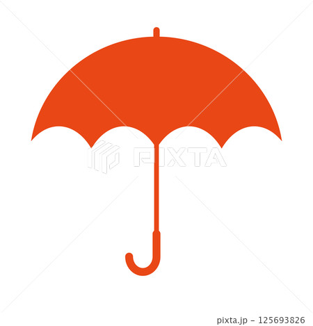 赤オレンジ色の傘イラスト素材アイコン　べた塗りシンプル　背景白　ベクター　png 125693826