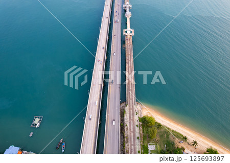 High angle view Sarasin bridge Phuket island Thailand 125693897