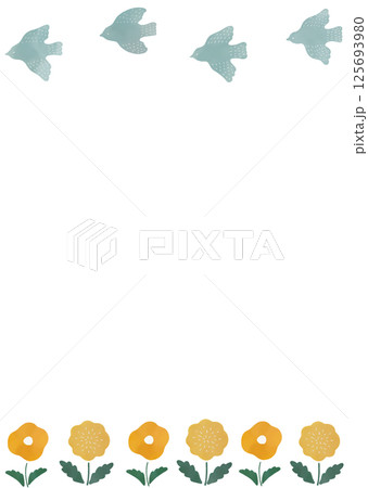 北欧風花と鳥の白背景イラスト 北欧風花と鳥の白背景イラスト 125693980