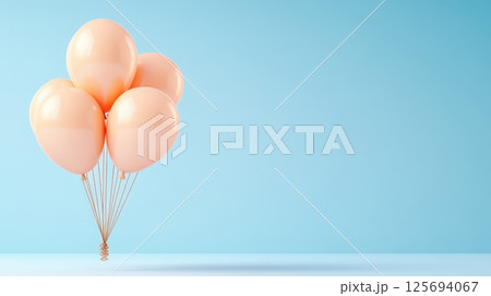 Pastel Balloons Floating in Airy Vibrant Backdrop Evoking 125694067