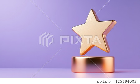 Shiny Golden Star Award Trophy on Purple Background 125694083