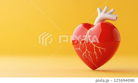Striking Red Anatomical Heart with Lightning Bolt Graphic Symbol 125694090