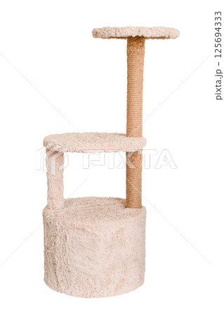 cat house with scratching post isolate on white background cat house with scratching post isolate on white background 125694333