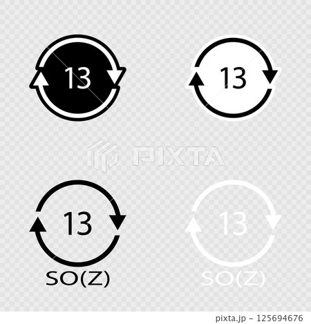 Battery recycling symbol 13 SOZ set. 125694676