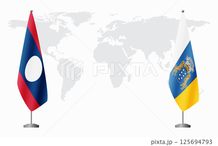 Laos and Canary Islands flags for official meeting Laos and Canary Islands flags for official meeting 125694793