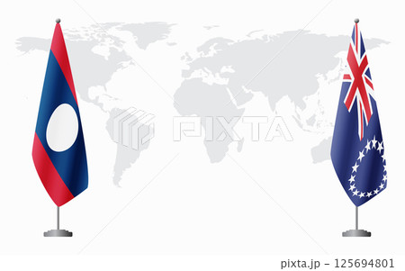 Laos and Cook Islands flags for official meeting 125694801