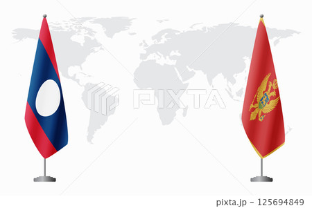 Laos and Montenegro flags for official meeting 125694849