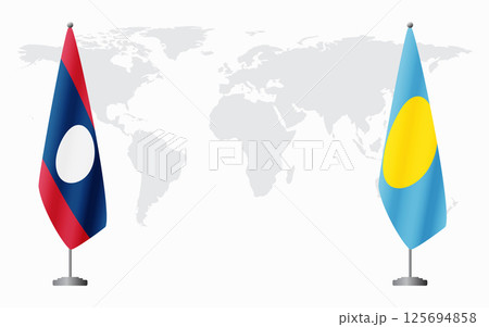 Laos and Palau flags for official meeting 125694858