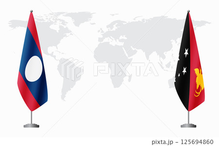 Laos and Papua New Guinea flags for official meeting 125694860