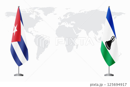 Cuba and Lesotho flags for official meeting 125694917