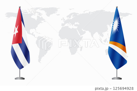 Cuba and Marshall Islands flags for official meeting 125694928