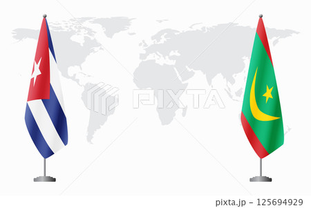 Cuba and Mauritania flags for official meeting 125694929