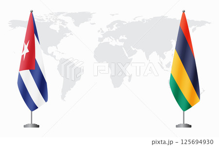 Cuba and Mauritius flags for official meeting 125694930