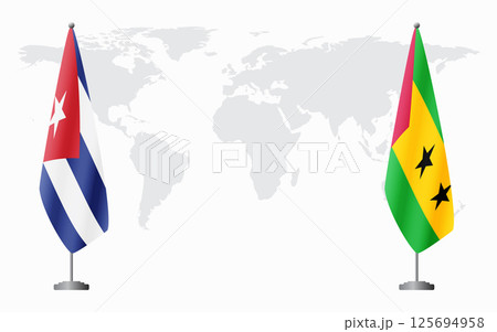 Cuba and Sao Tome and Principe flags for official meeti 125694958