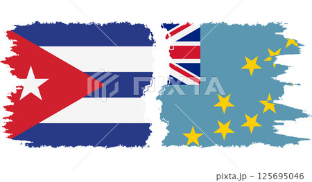 Tuvalu and Cuba grunge flags connection vector 125695046