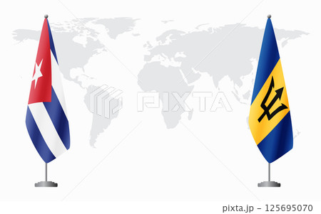 Cuba and Barbados flags for official meeting 125695070