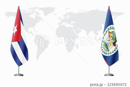 Cuba and Belize flags for official meeting 125695072