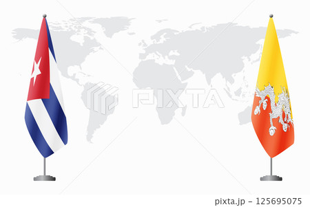 Cuba and Bhutan flags for official meeting Cuba and Bhutan flags for official meeting 125695075