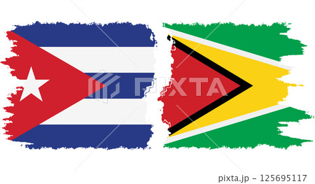 Guyana and Cuba grunge flags connection vector 125695117