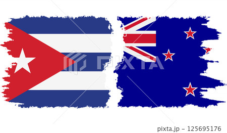 New Zealand and Cuba grunge flags connection vector 125695176